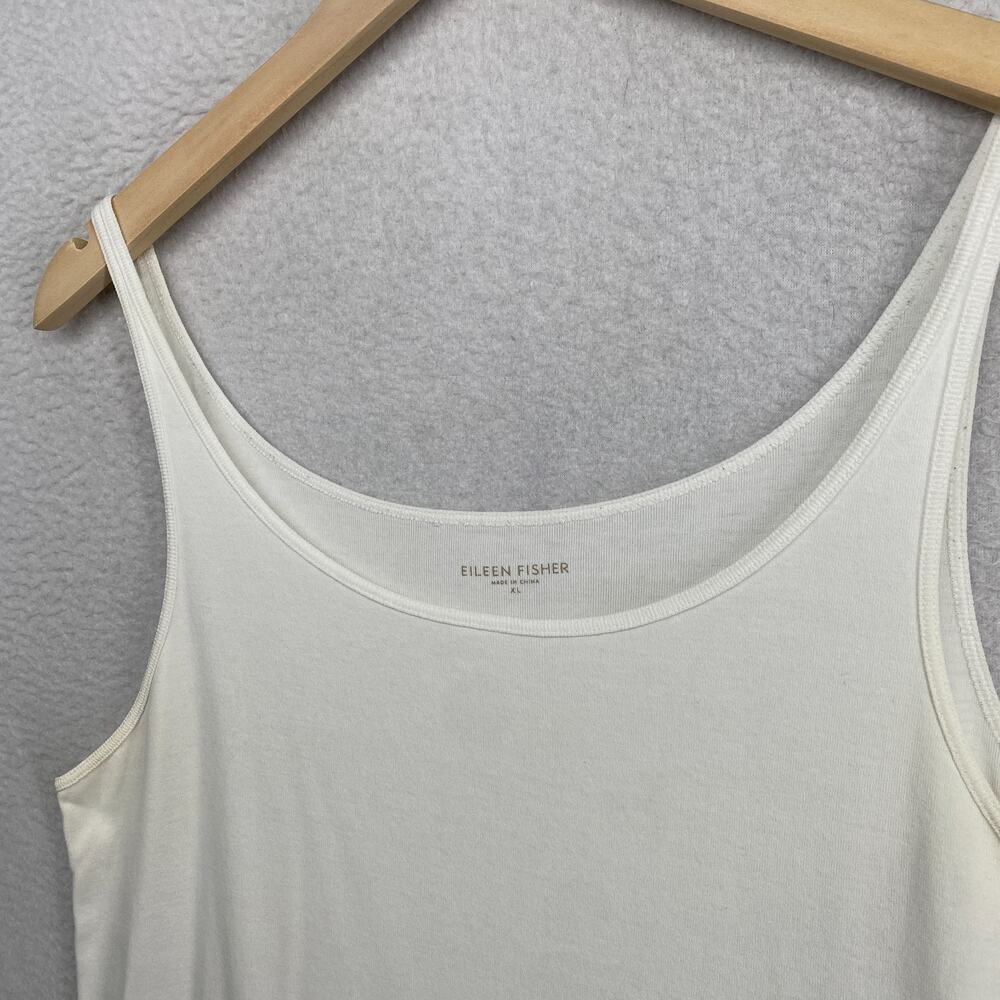 EILEEN FISHER Tank Top XL Ribbed Organic Cotton Jersey Cami Slim ScoopNeck White - Picture 3 of 11
